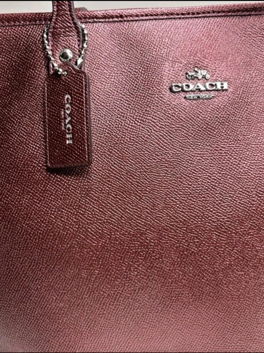 Coach Metallic Burgundy Leather Shoulder Tote - Picture 5 of 5
